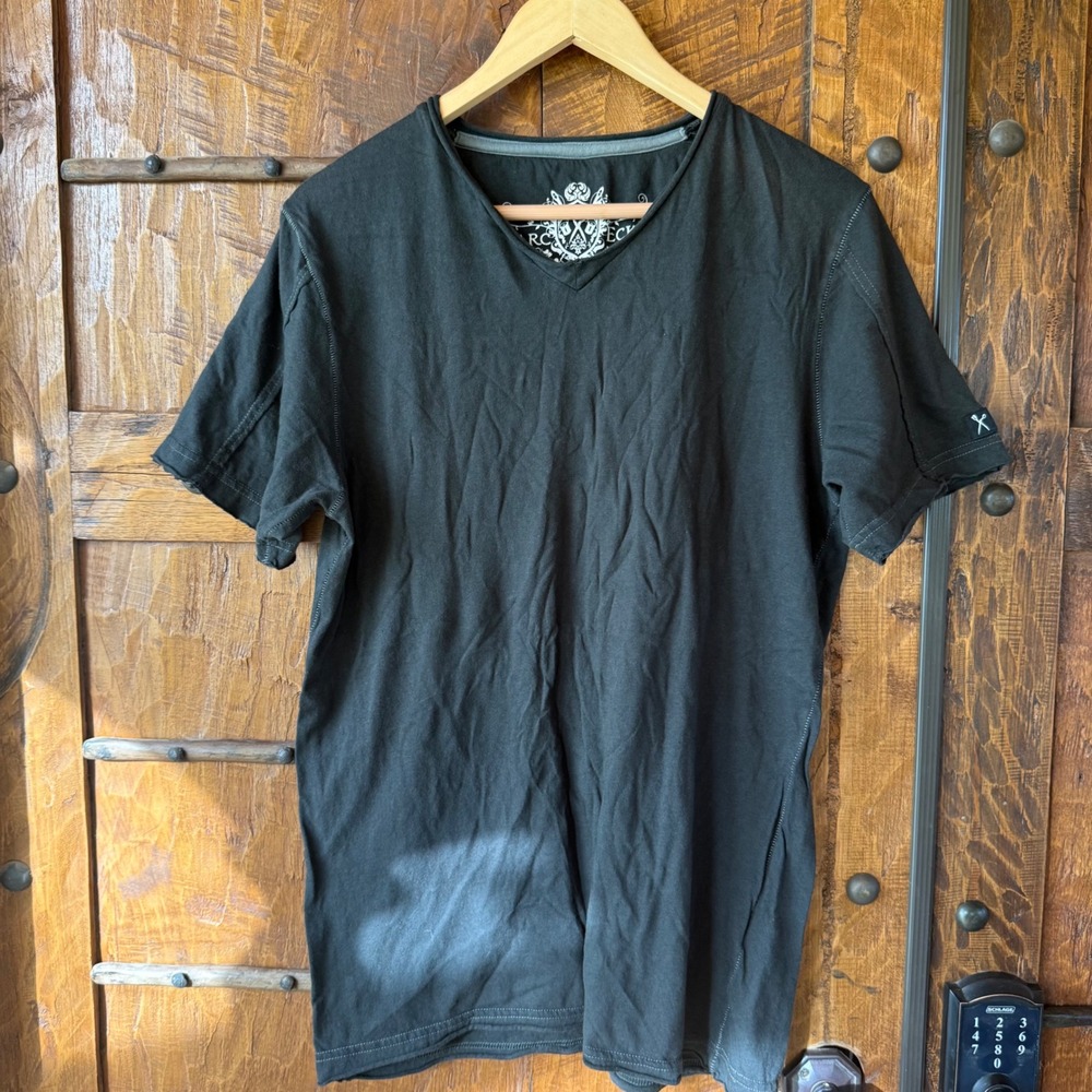 Vintage Y2K Marc Ecko Cut & Sew Mens V-Neck T-Shirt Black Cotton Size M